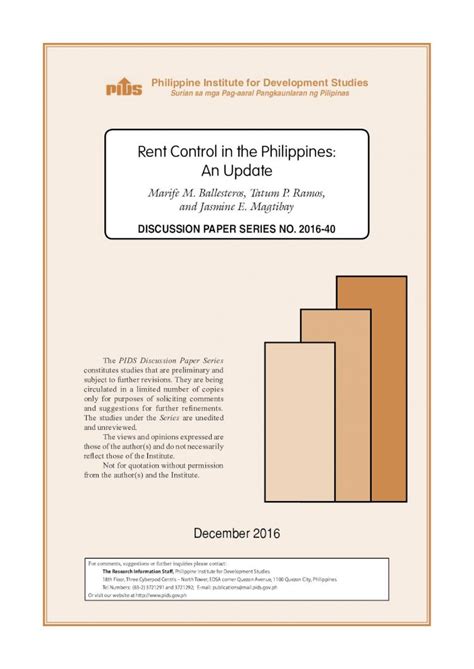 Rent Control in the Philippines: An Update.